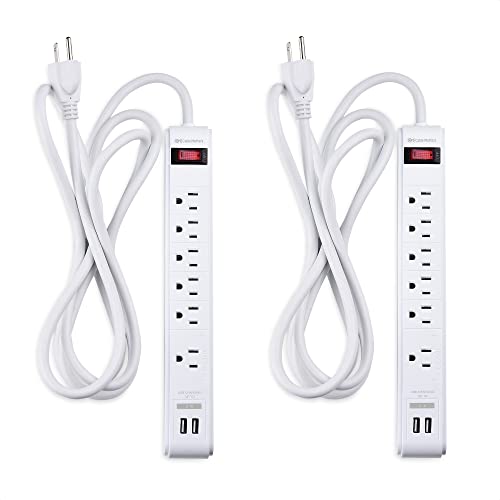Cable Matters 2-Pack 6 Outlet Surge Protector Power Strip with USB, 8 ft Long Extension Cord (Surge Protector with USB Ports) in White