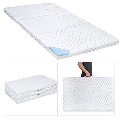 Book Cover Best Choice Products Portable 3in Twin Size Tri-Folding Memory Foam Gel Mattress Topper w/Removable Cover