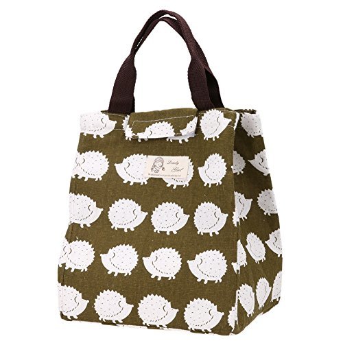 Whitelotous Cute Canvas Tote Bag Thermal Cooler Insulated Lunch Bag Portable Picnic Bag (Hedgehog)