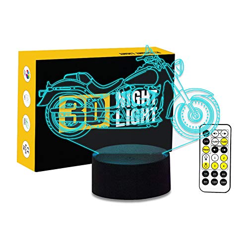 Cirkooh New Motorcycle Motorbike 3D Optical Illusion Table Lamp 7 Colors Change Timing Remote Control and Touch Button LED Light Decor