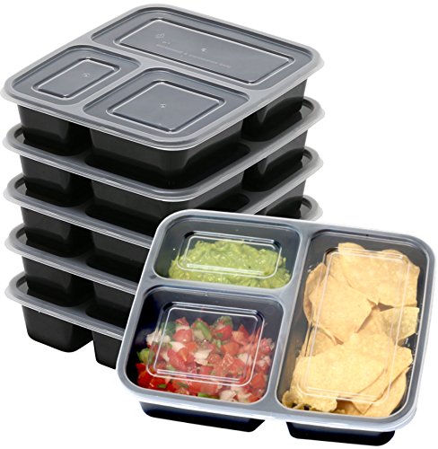 Book Cover 6 Pack - SimpleHouseware 3 Compartment Food Grade Meal Prep Storage Container Boxes (36 ounces)