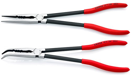 2 Pc Extra Long Needle Nose Pliers Set w/Keeper Pouch