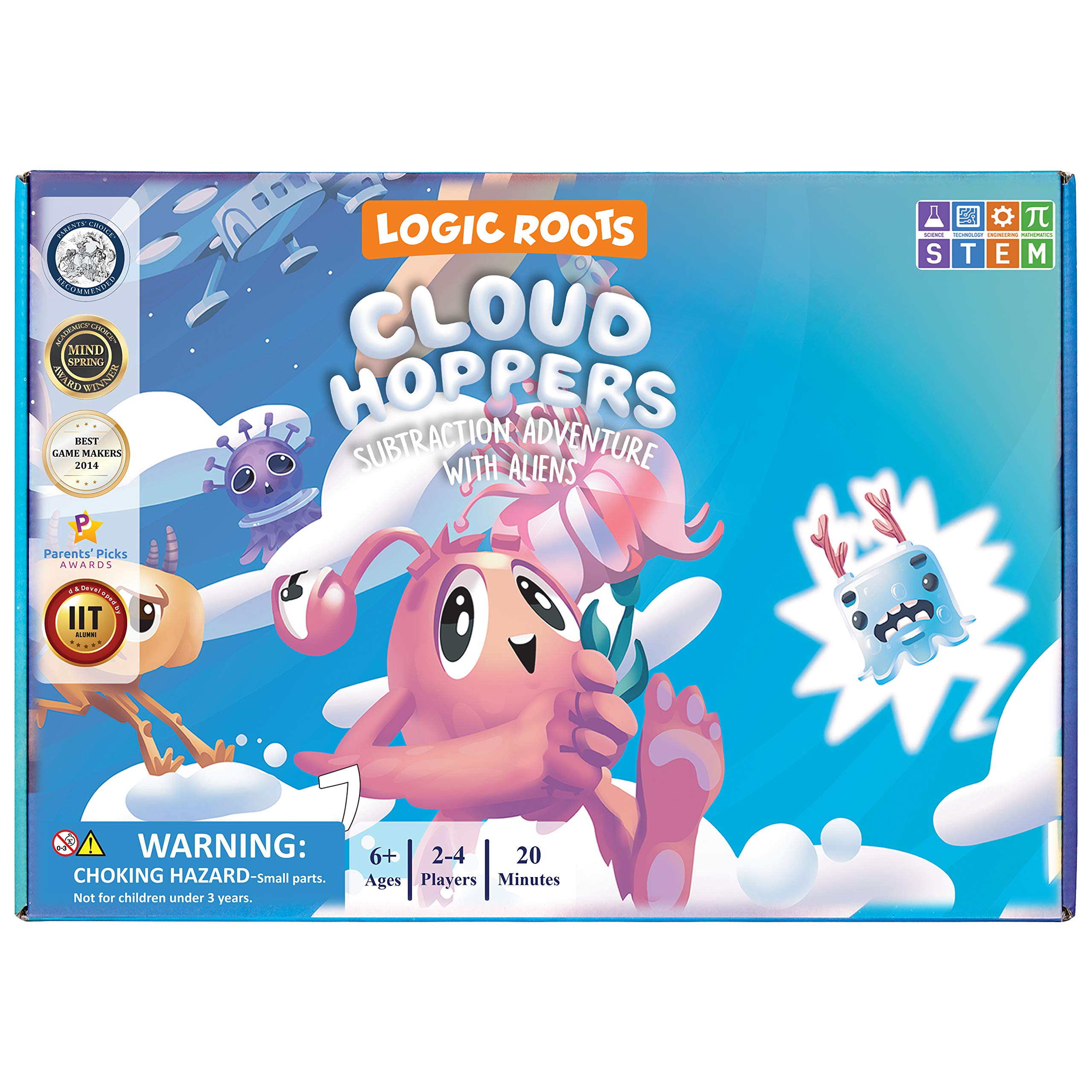 Logic Roots Cloud Hoppers Addition and Subtraction Game - Fun Math Board Game for 6 - 8 Year Olds, Easy to Play Educational Game for Kids at Home, Perfect STEM Toy Gift for Girls & Boys, Grade 1 & Up