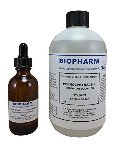 Book Cover Phenolphthalein pH Indicator 1% Solution — One 500 mL (1.06 Pint) Bottle Plus 1 Dropper Bottle containing 50 ml of Solution