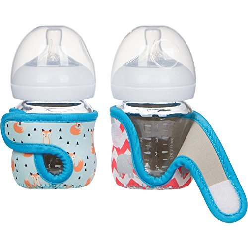 4oz (Set of 2 pcs) Miracle Bean Neoprene Baby Bottle Sleeves â€“ Adjustable Sleeves. Glass Bottles â€“ Improved Heat/Cold Retention â€“ Moisture, Non-Slip Grip â€“ Fox and Elephant