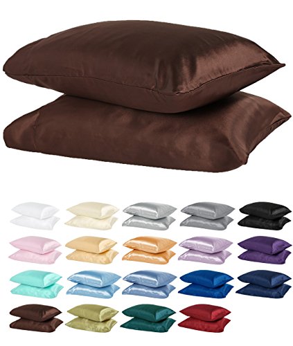 DreamHome Satin King Pillowcase, Brown, Pair