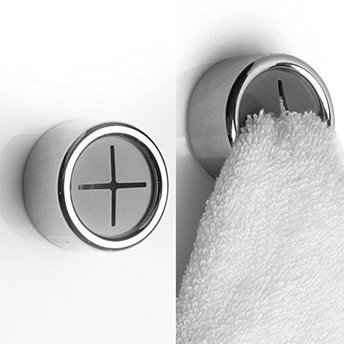 RICHYN Kitchen Towel Hooks â€“ Set of 2 self Adhesive Towel Hook â€“ Premium Chrome Finish & Easy Installation â€“ Firmly Holds Towel Without Tearing â€“ Ideal as Bathroom, Shower or Outdoor Towel Holders