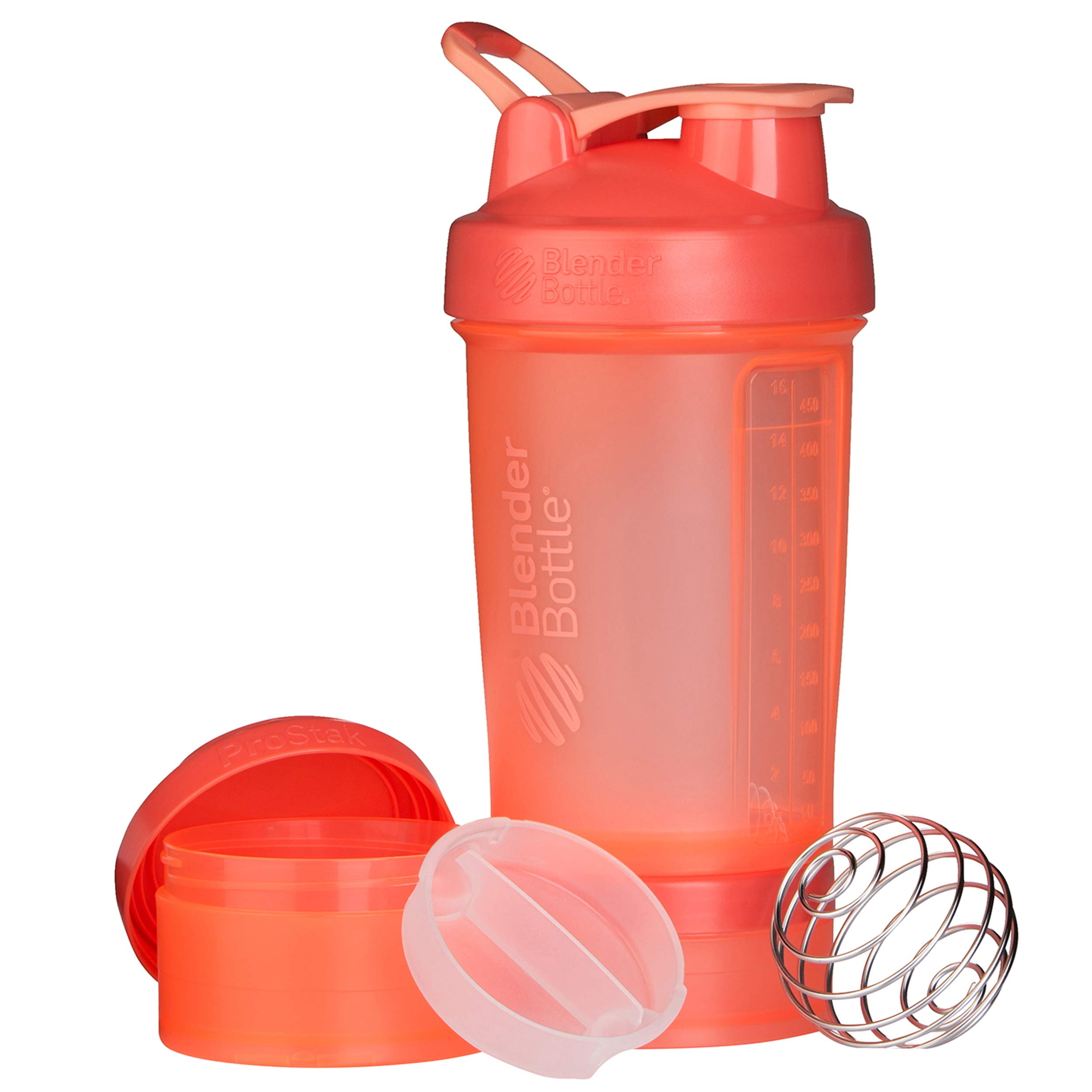 BlenderBottle ProStak System with 22-Ounce Bottle and Twist n' Lock Storage, 22 oz, Coral
