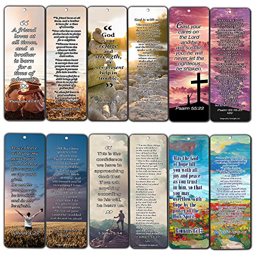Christian Bookmarks Cards with Popular Inspirational Bible Verses - 6 Unique Designs (Pack of 60) - Bible Scripture Prayer Cards - War Room Décor