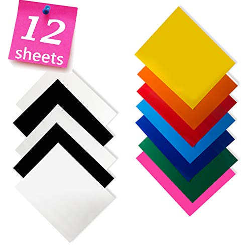 Heat Transfer Vinyl for T-Shirts 12x10" 12 Sheets-Iron On Vinyl HTV Bundle for Silhouette Cameo, Cricut or Heat Press