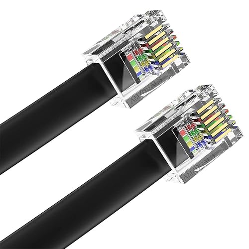 AmzDeals 2-Pack 3 Feet Black RJ12 6P6C Straight Wired Cable, Pro Grade Data and Voice Phone Line Cord - Made in USA