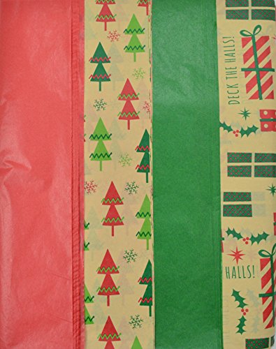 Christmas Kraft Tissue Paper Printed and Solid- 100 Sheets