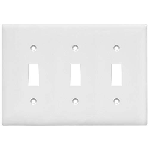 Enerlites Toggle Light Switch Wall Plate, Standard Size 3-Gang, Polycarbonate Thermoplastic, White 8813-W
