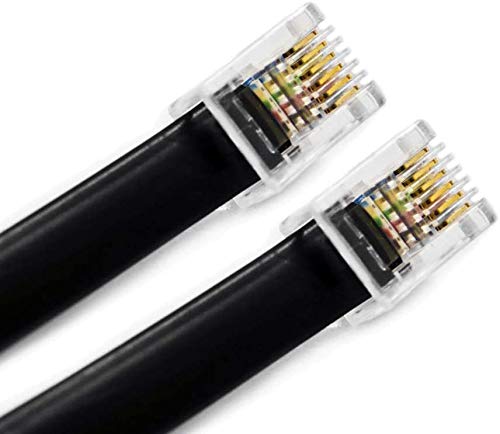 (2 Pack) 2 Feet Black RJ12 6P6C Straight Wired Cable, Professional Grade Made in USA, Compatible with Data and Voice, Phone Cord 24"