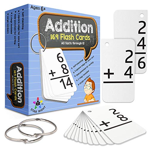 Book Cover Star Right Math Flash Cards - Subtraction Flash Cards - 169 Hole Punched Math Game Flash Cards - 2 Binder Rings - for Ages 8 and Up - 3rd, 4th, 5th and 6th Grade (Addition)