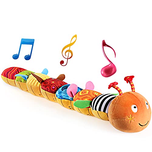 LIGHTDESIRE Baby Toys Musical Caterpillar, Infant Toys Crinkle Rattle Soft with Ring Bell Toddler Plush Toy for Preschool