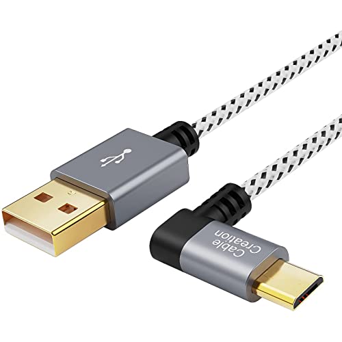 CableCreation [2-Pack 10 Feet Right Angle Micro USB 2.0 Braided Cable, 90 Degree Vertical Right USB 2.0 A Male to Micro USB Male with Aluminium Case,3 Meters, Space Gray