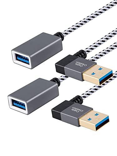 CableCreation [2-Pack] Short USB 3.0 Extension Cable Right Angle, 1FT Male to Female Extender Cord for Flash Drives, Keyboard, Scanners, Playstation, 0.3m, Space Grey