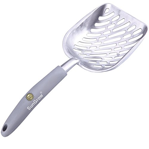 SunGrow Non-Stick Cat Litter Sifter Scoop, Manages Big Clumps of Multi-cat Families, No Wrist Pain or Hand Fatigue, Anti-Scatter Sides, Industrial Grade Stainless Steel, Family Heirloom