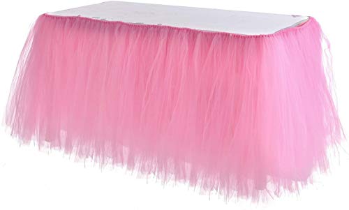 Adeeing Tulle Table Skirt, Tutu Pink Table Skirting Cover for Party, Baby Shower, Wedding, Birthday, Home Decoration - 1Yard (Pink)