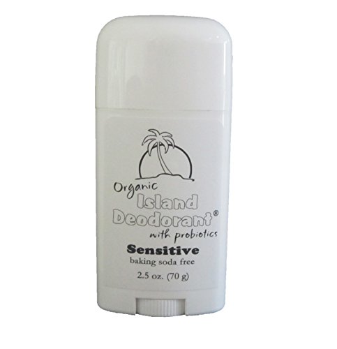 Organic Island Deodorant Baking Soda Free with Probiotics for Sensitive Skin 2.5 oz Stick, Natural with Magnesium, Arrowroot, Kaolin Clay, Zinc Oxide, Aluminum-free, Unscented, Vegan (Single Stick)