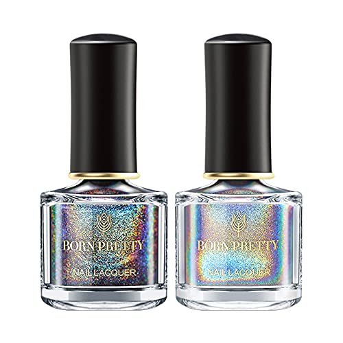 Born Pretty Holographic Nail Polish,Irridescent Glitter Gorgeous Glossy Holographic Glitter Nail Pigment Polish 2-PACK