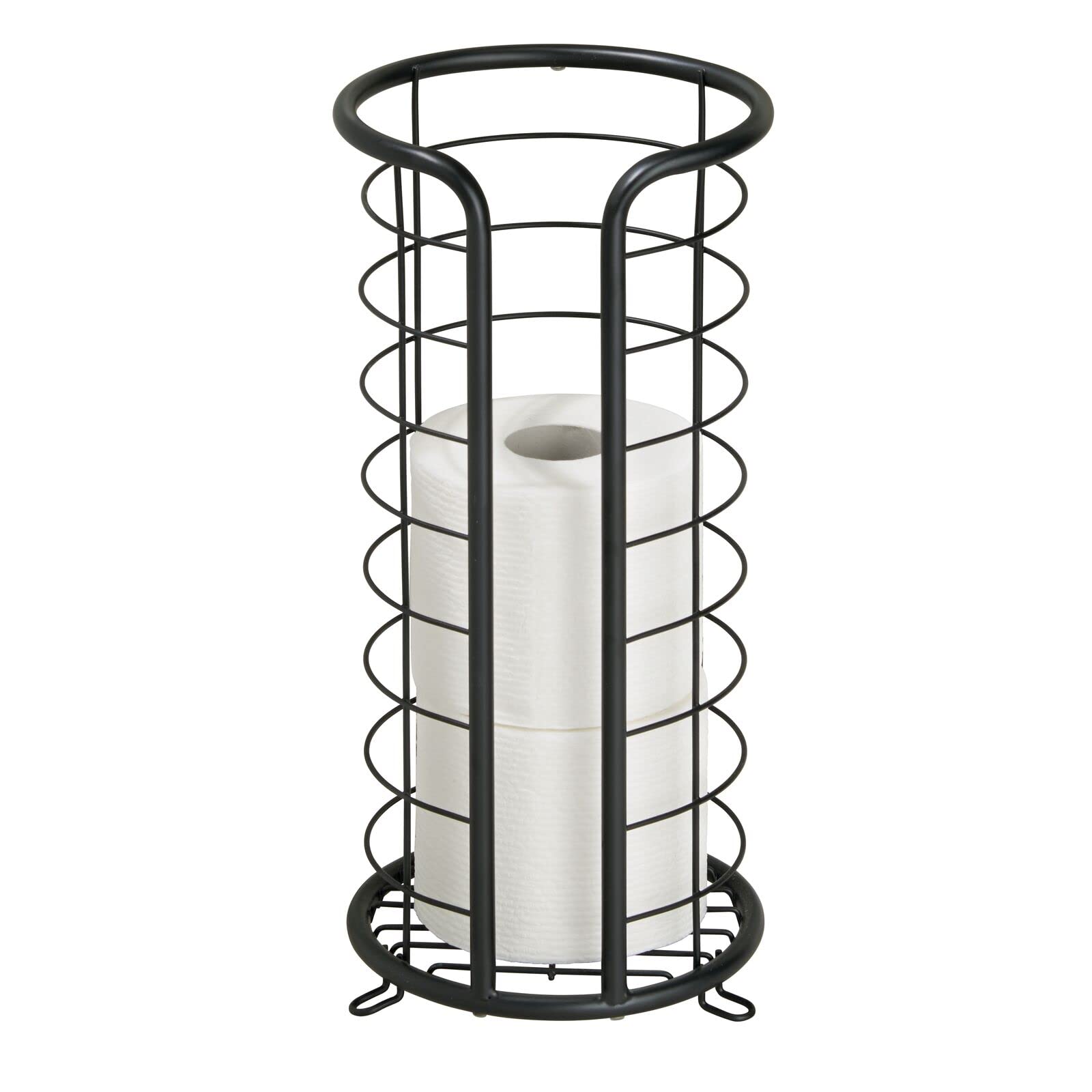 mDesign Metal Toilet Paper Holder Stand - Storage Reserve for 3 Rolls of Toilet Tissue - Freestanding Toilet Paper Holder - Stylish Bathroom Floor Toilet Paper Stand - Omni Collection - Matte Black