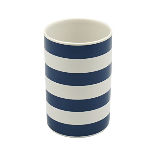 Harbour Housewares Toothbrush Tumbler - Glazed Ceramic Bathroom Cup - Navy Blue and White