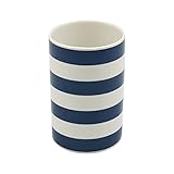 Harbour Housewares Blue and White Striped Ceramic Bathroom Toothbrush Tumbler, 250ml