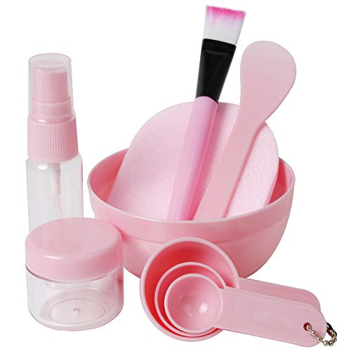 Book Cover Teenitor Face Mask Mixing Bowl Set, Lady Facial Care Mask Facemask Mixing Tool Sets, Bowl Stick Brush Gauge Cleaning Mat 9 in 1 Set Pink