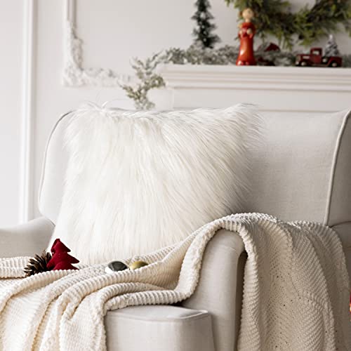Book Cover Phantoscope Faux Fur Pillow Cover Decorative Fluffy Throw Pillow Soft Fuzzy Pillow Case Cushion Cover for Bedroom/Couch, Off-White 18 x 18 Inches