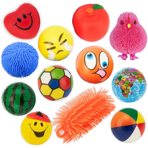Book Cover Stress Ball - Puffer - Stress Relief Toys Value Assortment Bulk 1 Dozen Stress Relax Toy Balls, Squeeze Ball Puffer Ball Assortment! Great Most Popular Selection of Hand Exercise Balls & Therapy Balls