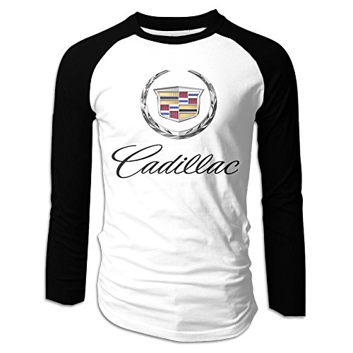 Creamfly Mens Cadillac Logo Long Sleeve Raglan Baseball Tshirt L