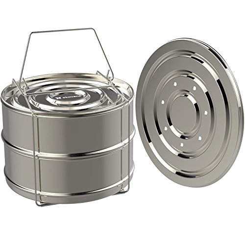 ekovana Stackable Steamer Insert Pans with sling - compatible with 6qt Instant Pot - Pressure Cooker Accessories for Pot in Pot, Baking, Lasagna pan