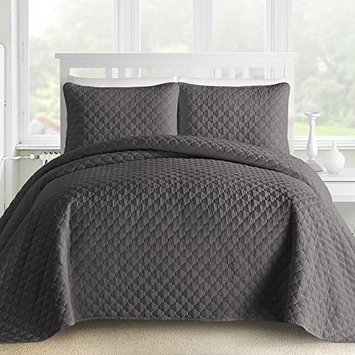 Book Cover Comfy Bedding 3-Piece Bedspread Coverlet Set Oversized and Prewashed Lantern Ogee Quilted, King/California King, Gray