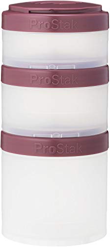 BlenderBottle PRO STAK ProStak Twist n' Lock Storage Jars Expansion 3-Pak with Pill Tray, Clear/Plum