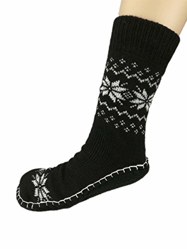 Mens Autumn Winter Indoor Non-skid Snowflake Floor Socks Stocking Shoes XH1022-Black 6-9 D(M) US