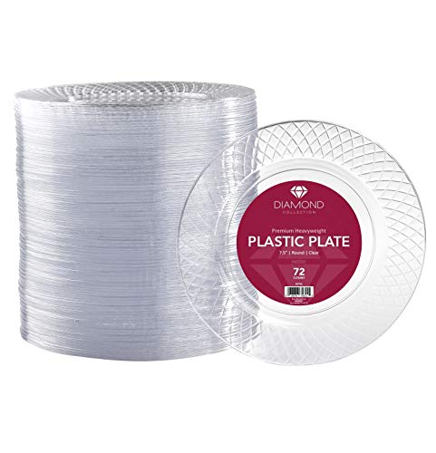 72 CRYSTAL CLEAR PLASTIC PLATES | 7.5 Inch Disposable Plates | Fancy Appetizer Plates | Elegant Dessert Plates | Hard Round Party Plates | Heavy Duty Wedding Plates | Premium Catering Plates [Diamond]