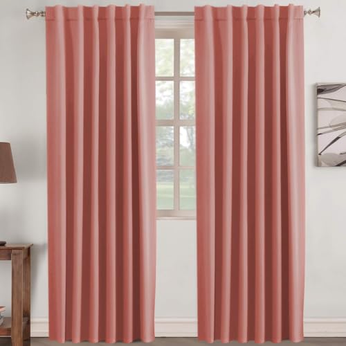 Blackout Curtains Thermal Insulated Window Curtains for Living Room/Bedroom Back Tab / Rod Pocket Home Decoration Draperies Energy Efficiency Panels for Kids Girls Room - Coral - 52"W x 84"L