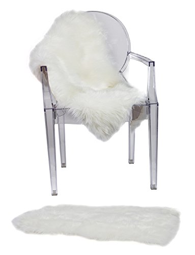 RUGLUSH Super Soft Sheepskin Chair Cover Seat Cushion Pad- Excellent Quality Faux Fur Rug - Modern, Stylish Design - Used As An Area Rug Or Across Your Armchair - Back Lining Suede Fabric 2ft x 3ft