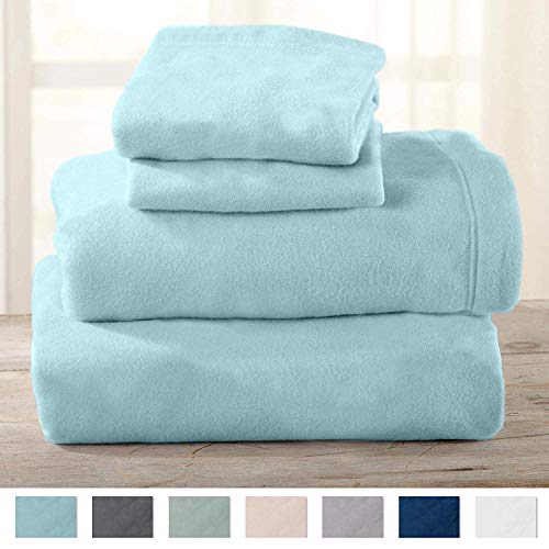 Book Cover Home Fashion Designs Maya Collection Super Soft Extra Plush Fleece Sheet Set. Cozy, Warm, Durable, Smooth, Breathable Winter Sheets in Solid Colors (Queen, Cloud Blue)
