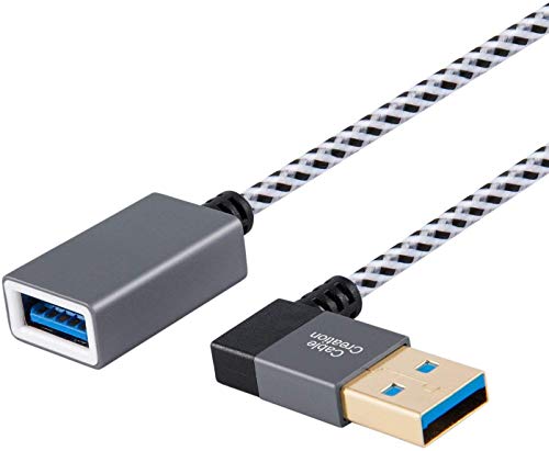 CableCreation Short USB 3.0 Extension Cable, Right Angle USB 3.0 Male to Female Extender Cord, Compatible Flash Drives, Keyboard, Scanners, Keyboard, Playstation, 1 FT, Space Grey, Aluminum Case
