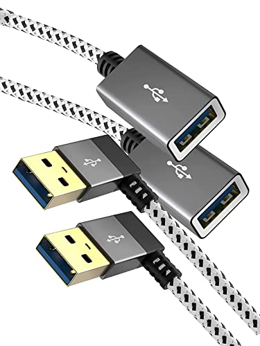 Short USB 3.0 Extension Cable, CableCreation 2-Pack Left Angle USB 3.0 Male to Male Extender Cord, 90 Degree USB 3.0 Adapter, Space Gray Aluminum