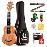 Donner Concert Ukulele Beginner Mahogany 23 Inch Ukelele Kit with Free Online Lesson Gig Bag Strap Nylon String Tuner Picks Cloth DUC-1 Gift Choice
