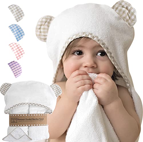 Book Cover Premium Organic Baby Bath Towel and Washcloth Set - Our Soft Baby Towels and Washcloths are Luxury Baby Bath Essentials - Baby Registry Search Baby Hooded Towel - Girl / Boy Toddler Bath Towel (Beige)