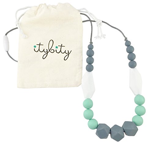 Book Cover The Original Baby Teething Necklace for Mom, Silicone Teething Beads, 100% BPA Free (Gray, Mint, White, Gray)