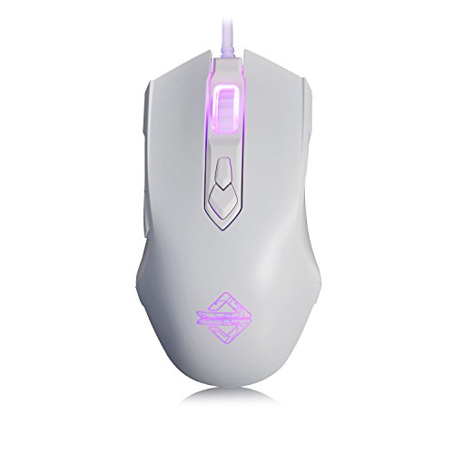 FIRSTBLOOD ONLY GAME. AJ52 Watcher RGB Gaming Mouse, Programmable 7 Buttons, Ergonomic LED Backlit USB Gamer Mice Computer Laptop PC, for Windows Mac OS Linux, White