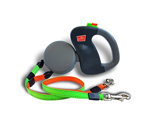 Book Cover WIGZI (2 Two Dog Reflective Retractable Pet Leash – 360 Degree Zero Tangle Patent - Two Dogs Each up to 50 lbs and 10ft. Reflective Orange and Green Leads. Dual Locking, Small, Gray