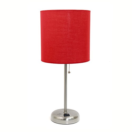 Book Cover Limelights LT2024-RED Stick Brushed Steel Lamp with Charging Outlet and Fabric Shade, 19.50 x 8.50 x 8.50 inches, Red