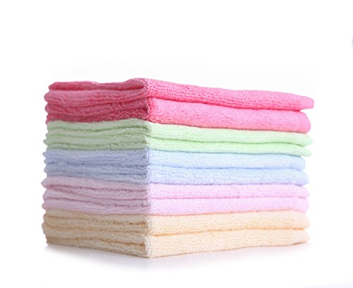 Taprilt Bamboo Rayon Washcloths, Face Cloths, Suitable for Kids, Set of 10, (Pink, Yellow, Green, Blue, Rose)